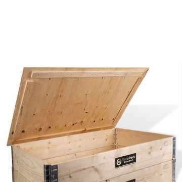Der stabile Deckel für unsere Holz-Aufsatzrahmen im Palettenformat schützt Ihre Ware vor Staub und Schmutz