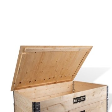 Der stabile Deckel für unsere Holz-Aufsatzrahmen im Palettenformat schützt Ihre Ware vor Staub und Schmutz