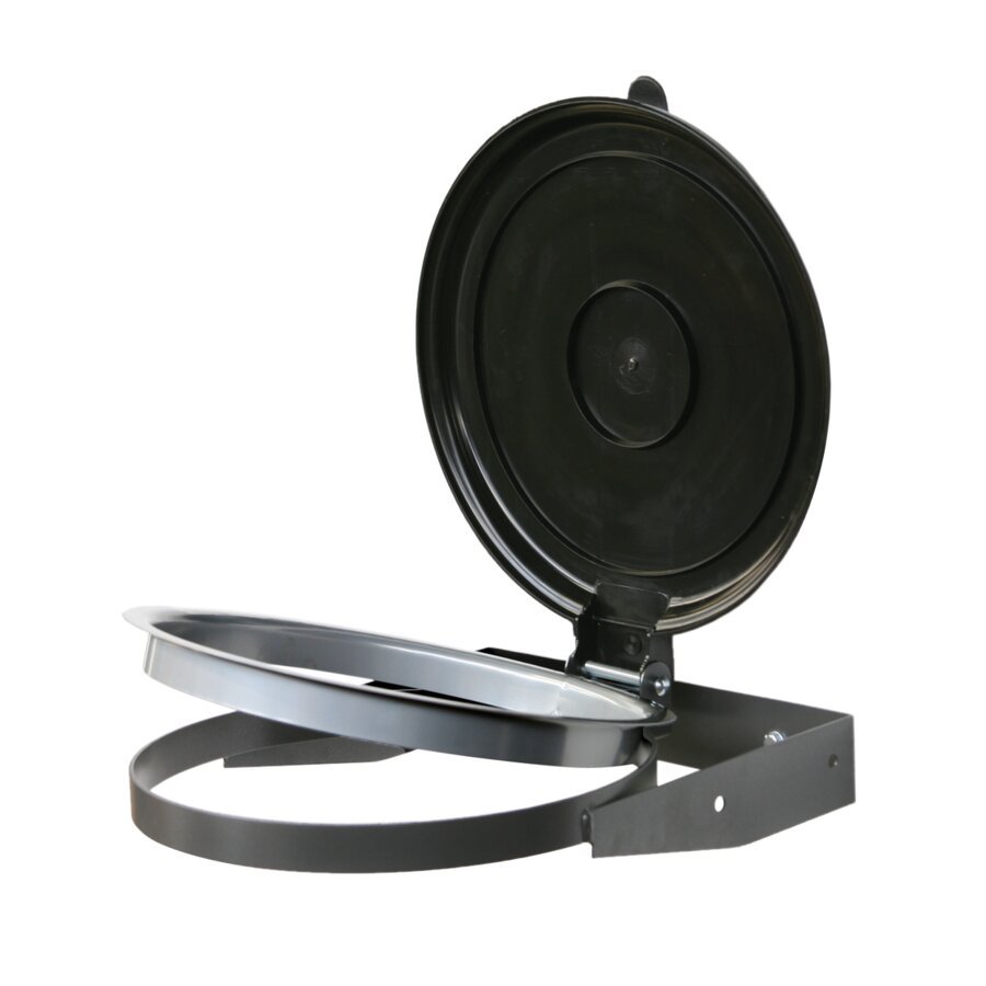 Deckel mit pulverbeschichtetem Klemmring zum einfachen und schnellen Fixieren des Müllsacks Deckel mit pulverbeschichtetem Klemmring zum einfachen und schnellen Fixieren des Müllsacks