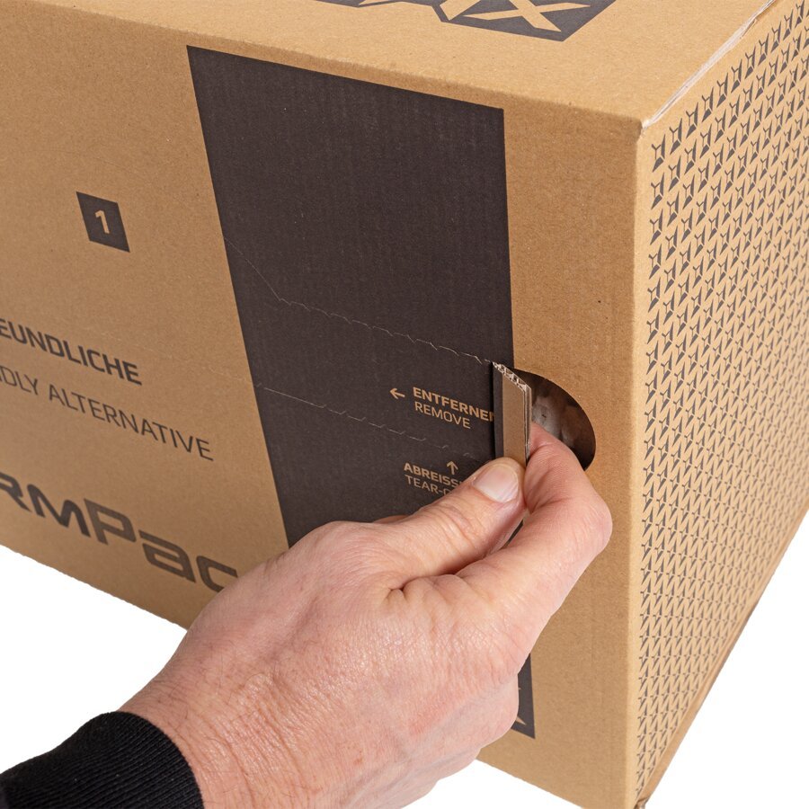 Die Spendebox ist dank Aufreiperforation schnell einsatzbereit