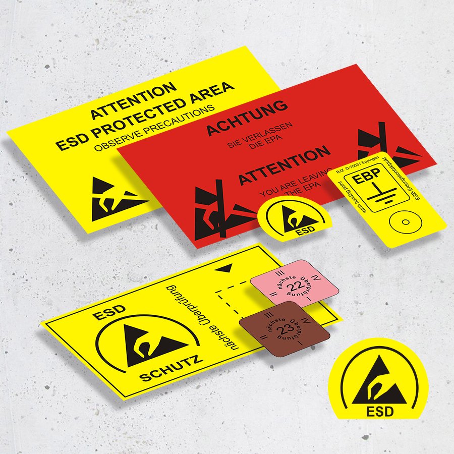 Verschiedene ESD-Schilder zur schnellen und langanhaltenden Kennzeichnung