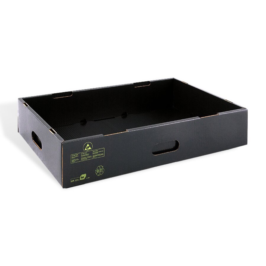 Leitfhige ESD-Transportbox zum lagern, stapeln und transportieren