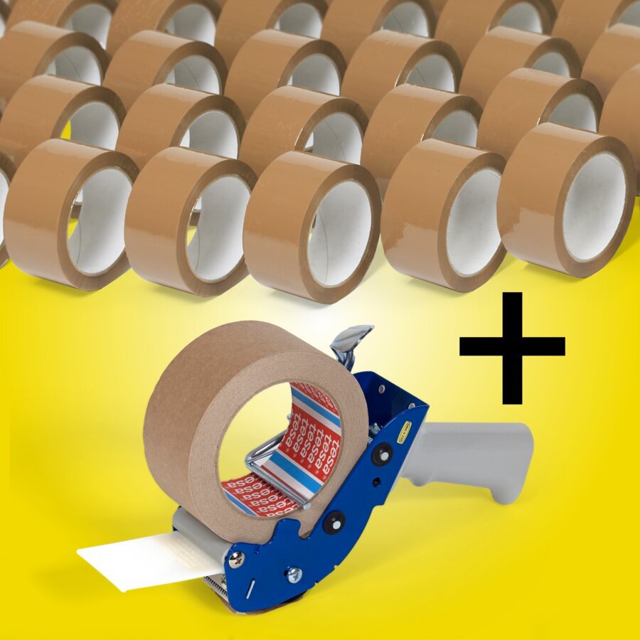 PP-Packband braun mit Abroller im Spar-Set PP-Packband braun mit Abroller im Spar-Set