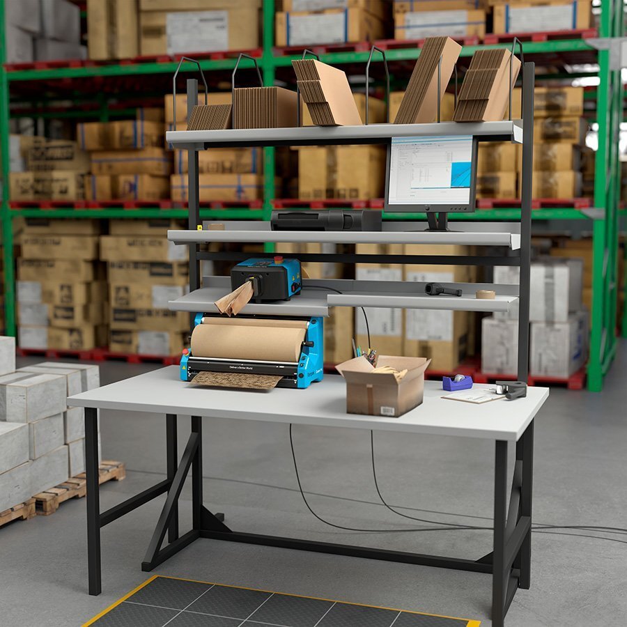 Kann platzsparend in jeden Packtisch integriert werden