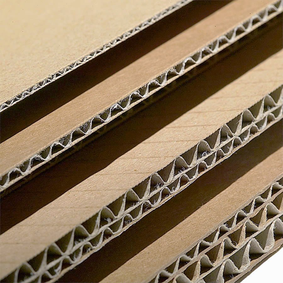 1 Wellpappe mit E-Welle, 2 Wellpappe 1-wellig, 3 Wellpappe 2-wellig, 4 Wellpappe 3-wellig