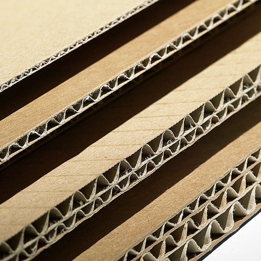 1 Wellpappe mit E-Welle, 2 Wellpappe 1-wellig, 3 Wellpappe 2-wellig, 4 Wellpappe 3-wellig