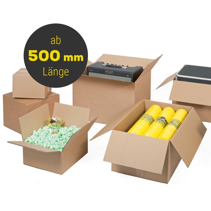 1- und 2-wellige Wellpapp-Faltkartons in unterschiedlichen Größen ab 500 mm Länge 1- und 2-wellige Wellpapp-Faltkartons in unterschiedlichen Größen ab 500 mm Länge