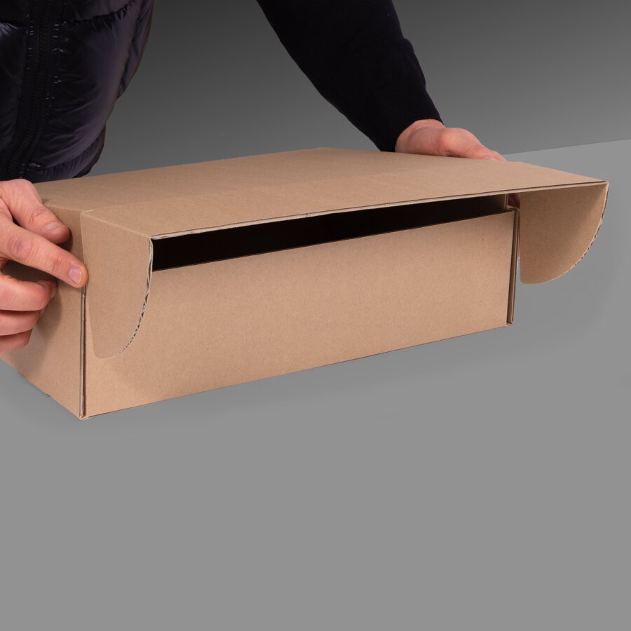 Mithilfe der Einstecklaschen am Deckel der Schachtel lsst sich die Klappschachtel schnell schlieen