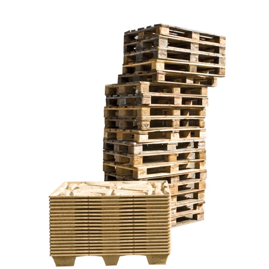 Ineinander stapelbare Inka-/Pressspanpaletten sparen über 33% Lagerfläche Ineinander stapelbare Inka-/Pressspanpaletten sparen über 33% Lagerfläche