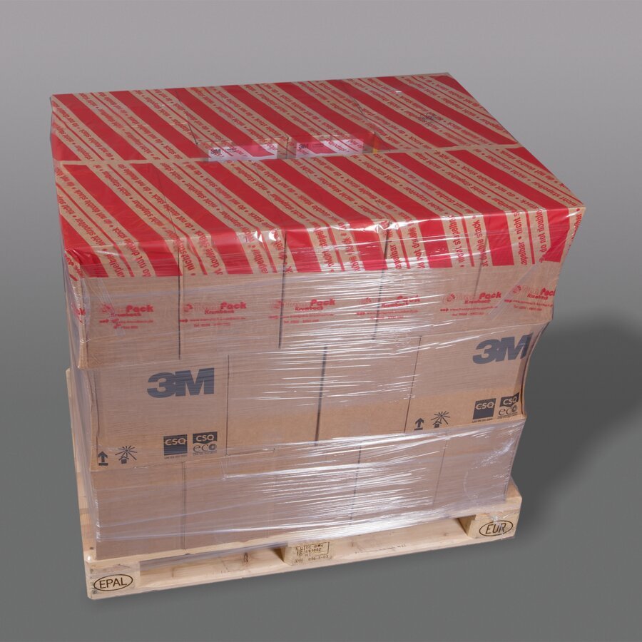 Palettenabdeckblatt in roter Ausfhrung mit zweisprachigem Warndruck