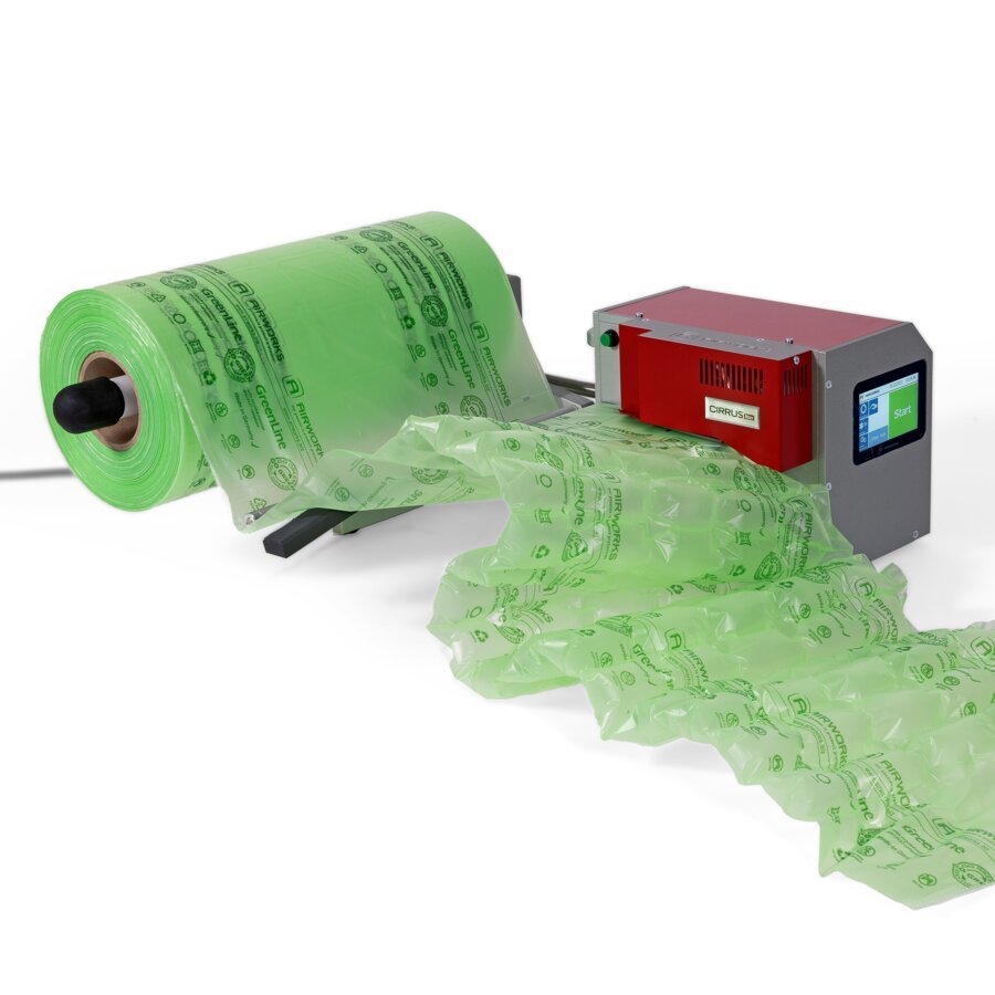 CIRRUS Maschine in Kombination mit recycelter GreenLine-Luftkissenfolie