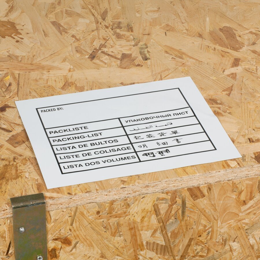 Das Packlisten-Blech schtzt Ihre Versandpapiere vor Umwelteinflssen wie Schmutz, Staub oder Niederschlag