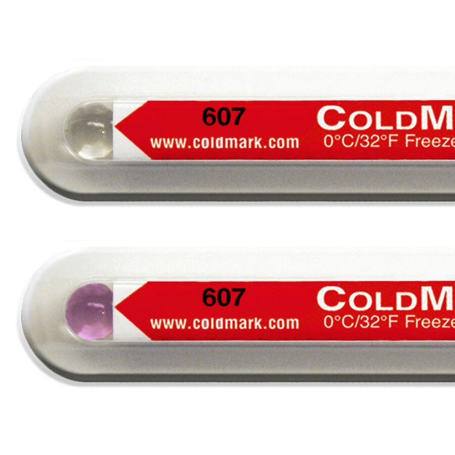 Violette Verfrbung: Der Indikator war Temperaturen unterhalb des gewhlten Grenzwertes ausgesetzt