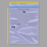 Druckverschlussbeutel, halbtransparent blau 70 x 100 mm, 90 my