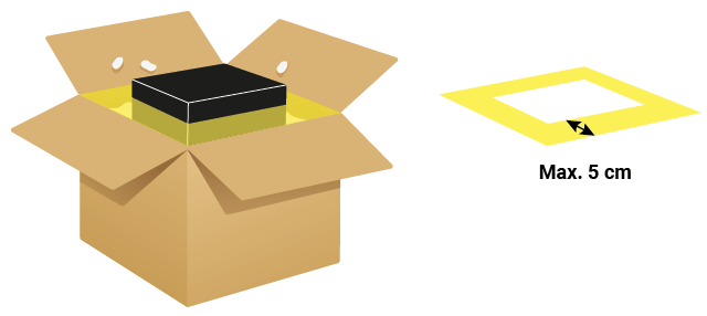 Der Umkarton sollte grundsätzlich nur circa 5 cm größer sein, als das Packgut.
