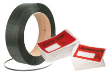 Umreifungsband und Dokumententaschen