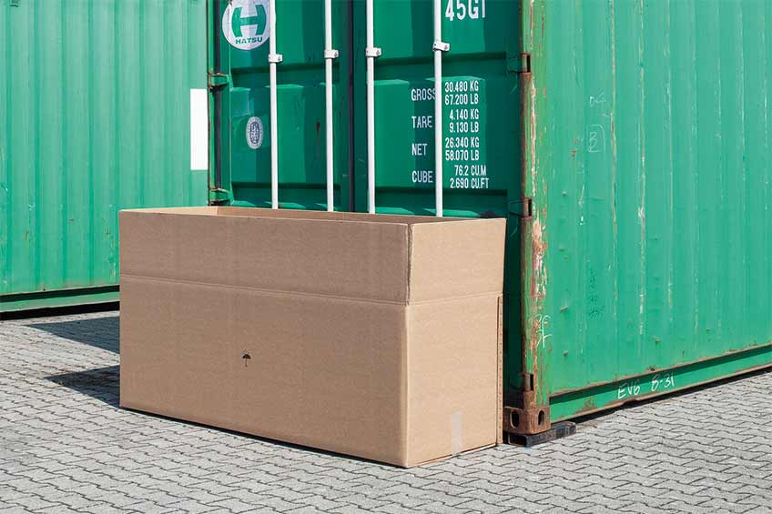 Faltkarton für Überseecontainer aus Schwerwellpappe